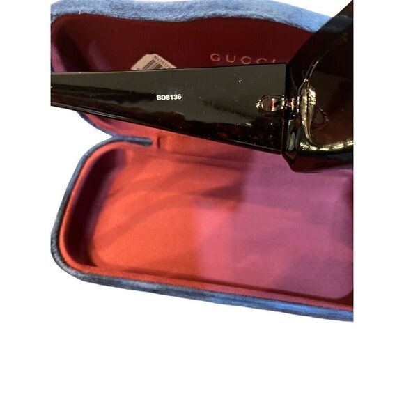 GUCCI black rectangle Diamond Cut Embellished Interlocking Gold G Sunglasses Vtg main image 15